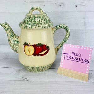 1995 Tender Heart Treasure SPONGEWARE APPLE Farmhouse Stoneware  Coffee Tea Pot
